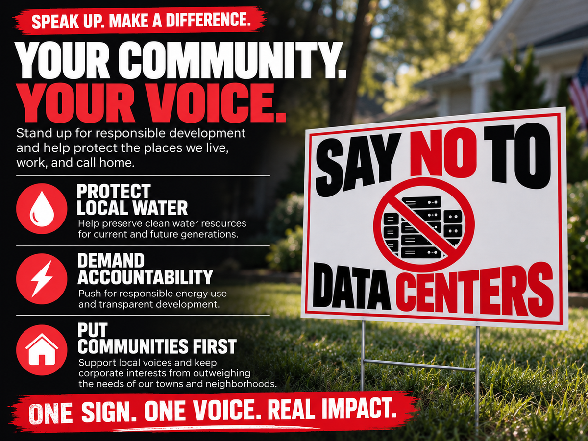 Say No to Data Centers Yard Sign – 24" x 18" | Includes Stakes