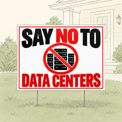 Say No to Data Centers Yard Sign – 24" x 18" | Includes Stakes